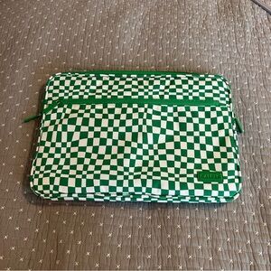 Calpak Green and White Checkered Laptop Sleeve - Like New!